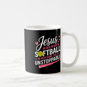 Caneca De Café Jesus Em Seu Coração E Softball Em Sua Mão Softba