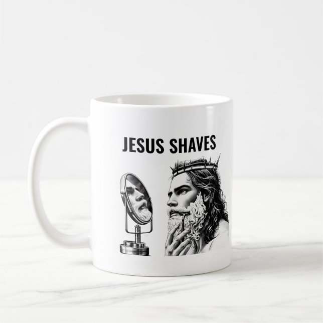 Caneca De Café Jesus Faz a Barba - Meme Engraçado de Jesus (Esquerda)
