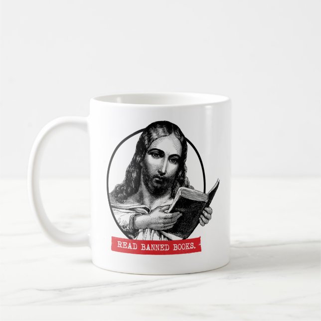 Caneca De Café Jesus Lê Livros Banidos (Esquerda)