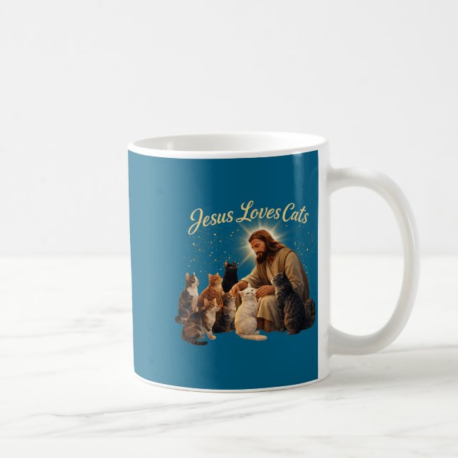 Caneca De Café Jesus Loves Cats Christian Cat Lover Jesus Hugs Ca (Direita)