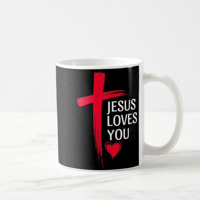 Caneca De Café Jesus Loves You Christian Love Cross Heart Design  (Direita)