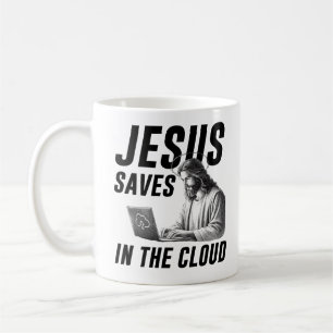 Caneca De Café Jesus Meme Engraçado Salva na Nuvem