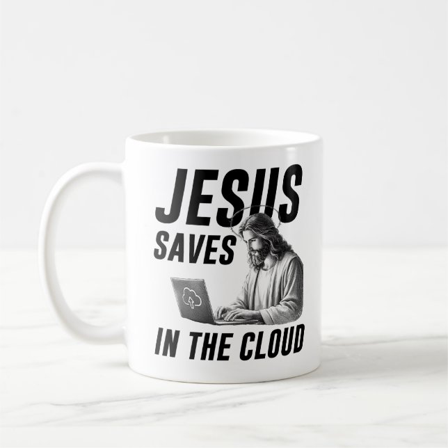 Caneca De Café Jesus Meme Engraçado Salva na Nuvem (Esquerda)
