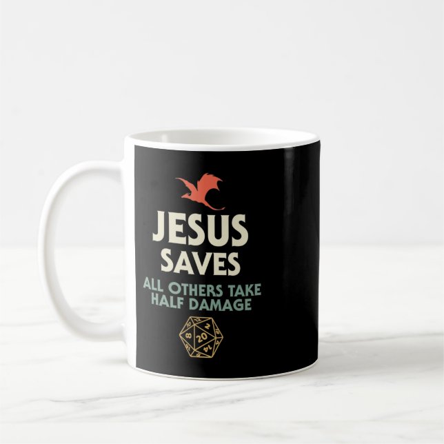 Caneca De Café Jesus Salva DM Dragon D20 Dice Gift RPG Role Playi (Esquerda)
