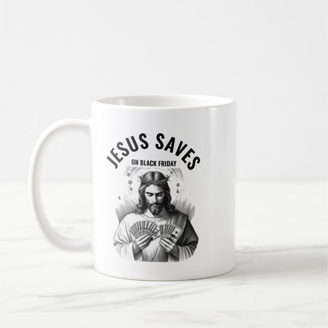 Caneca De Café Jesus Saves on Black Friday - Funny Jesus Meme (Esquerda)