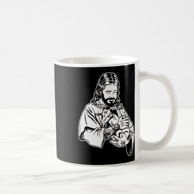 Caneca De Café Jesus segurando Baphomet cabra Oculto Tatuagem Sat (Direita)