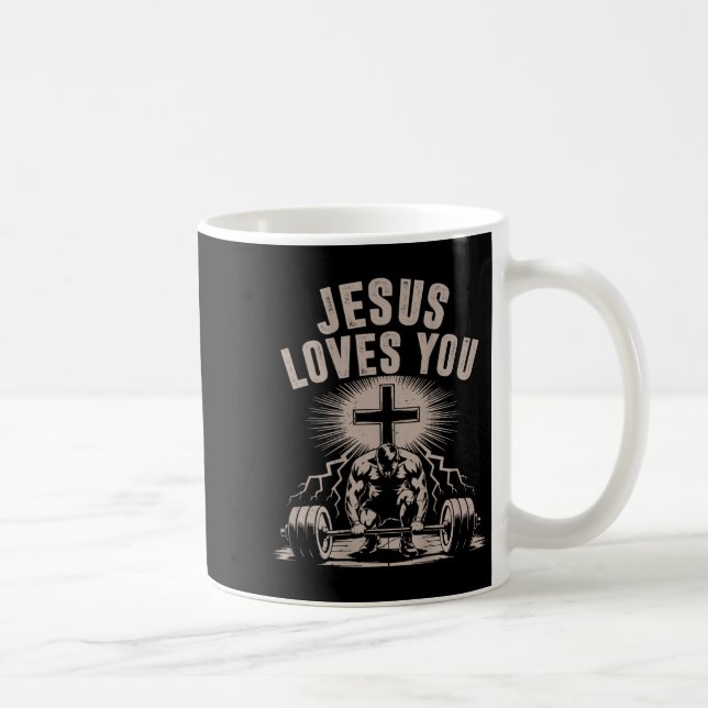 Caneca De Café Jesus Te Ama Engraçado, Gym Barbel (Direita)