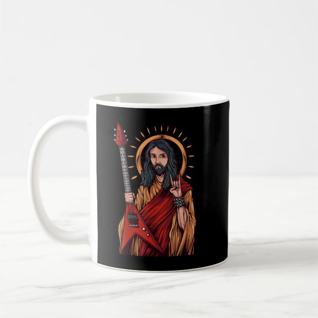Caneca De Café Jesus tocando violão de metal pesado (Esquerda)