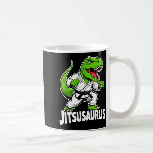 Caneca De Café Jitsusaurus Dinossauro Engraçado T-rex Verde Brasi (Direita)