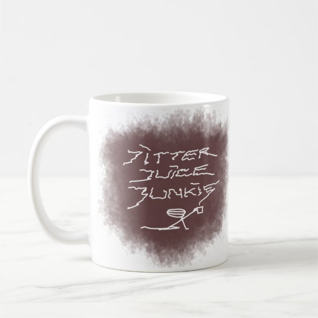 Caneca De Café Jitter Juice Junkie - arte de café em branco. (Esquerda)