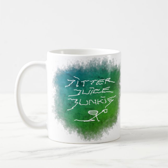 Caneca De Café Jitter Juice Junkie - arte de café em branco. (Esquerda)