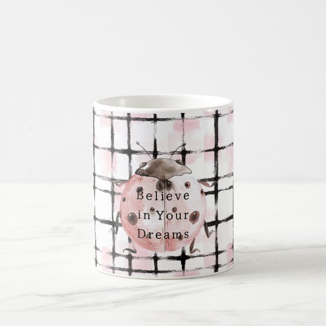 Caneca De Café Joaninha com Listras Pretas e Rosa (Centro)