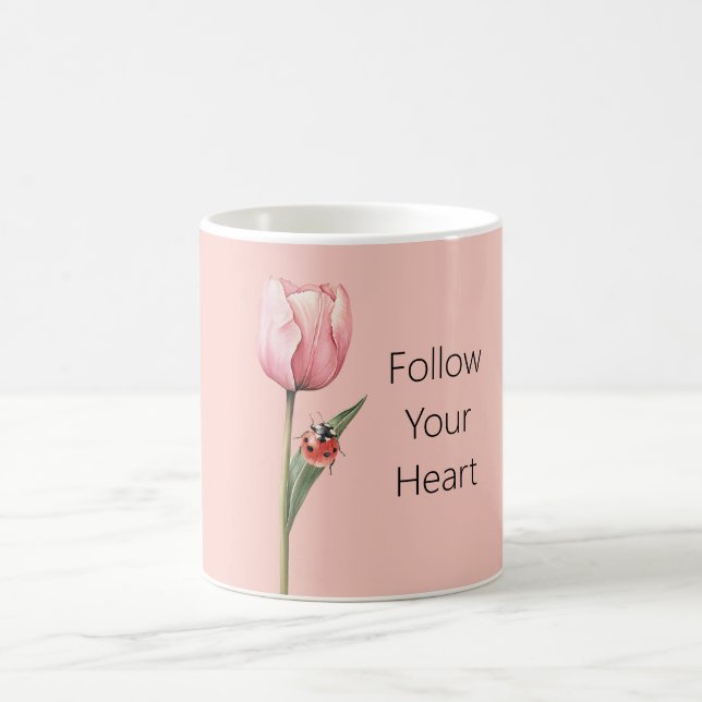 Caneca De Café Joaninha Flor de Tulipa Rosa (Centro)