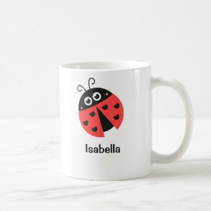 Caneca De Café Joaninha Vermelha e Preta Fofa com Corações para M