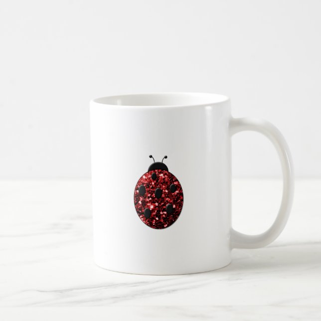 Caneca De Café Joaninha vermelha escura com brilho falso faisca (Direita)