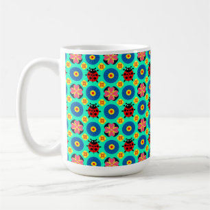 Caneca De Café Joaninhas e Flores Coloridas