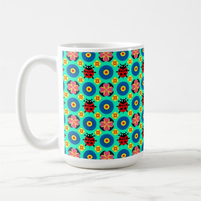Caneca De Café Joaninhas e Flores Coloridas (Esquerda)