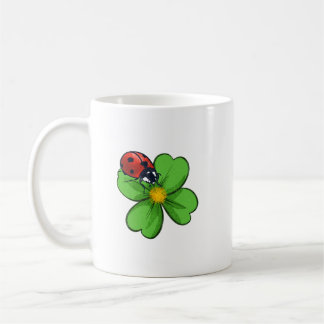 Caneca De Café Joaninhas e Folhas Verdes Ilustração da Natureza P
