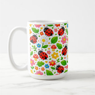 Caneca De Café Joaninhas Fofas e Flores para Crianças Amantes da