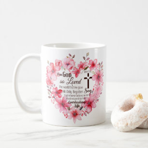Caneca De Café João 3:16 Versículo da Bíblia do Coração Floral