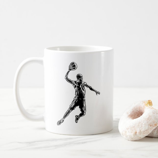 Caneca De Café Jogador de Basquete Enterrada no Ar com Design Esc (Com Donut)