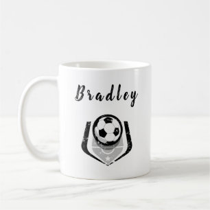 Caneca De Café Jogador de futebol branco preto, aflorado personal