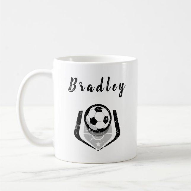 Caneca De Café Jogador de futebol branco preto, aflorado personal (Esquerda)