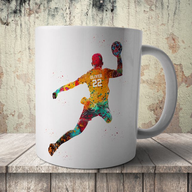 Caneca De Café Jogador de Handebol Colorido (Criador carregado)