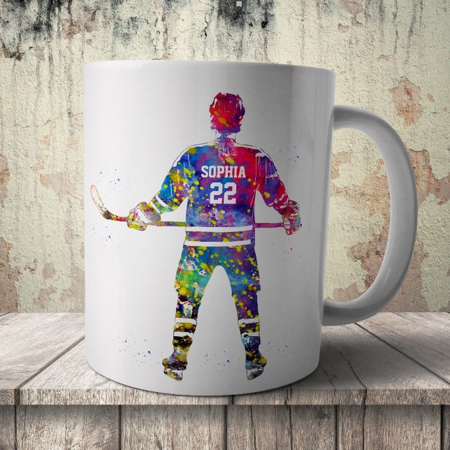 Caneca De Café Jogador de Hóquei Colorido (Criador carregado)