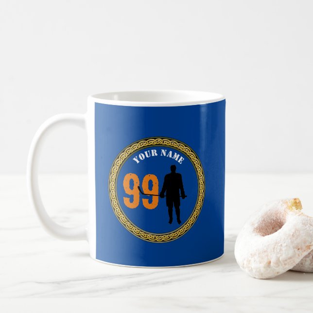 Caneca De Café Jogador de Hóquei em Mug - Adicionar Nome e Número (Com Donut)