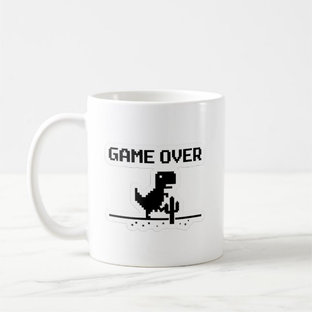 Caneca De Café Jogo Divertido Game Over Pixel Dinossauro Sem Inte (Esquerda)