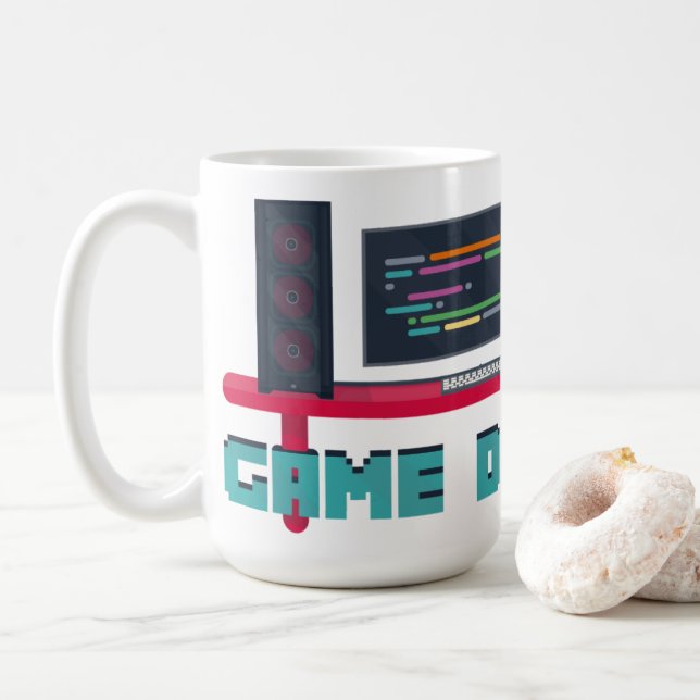 Caneca De Café Jogo para Desenvolvedores - Letras Azuis (Com Donut)