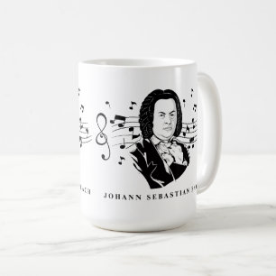 Caneca De Café Johann Sebastian Bach Portrait e Bust com Notes