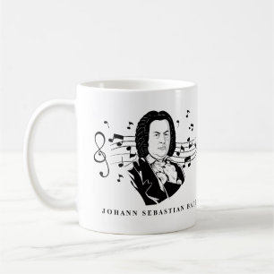 Caneca De Café Johann Sebastian Bach Portrait e Bust com Notes