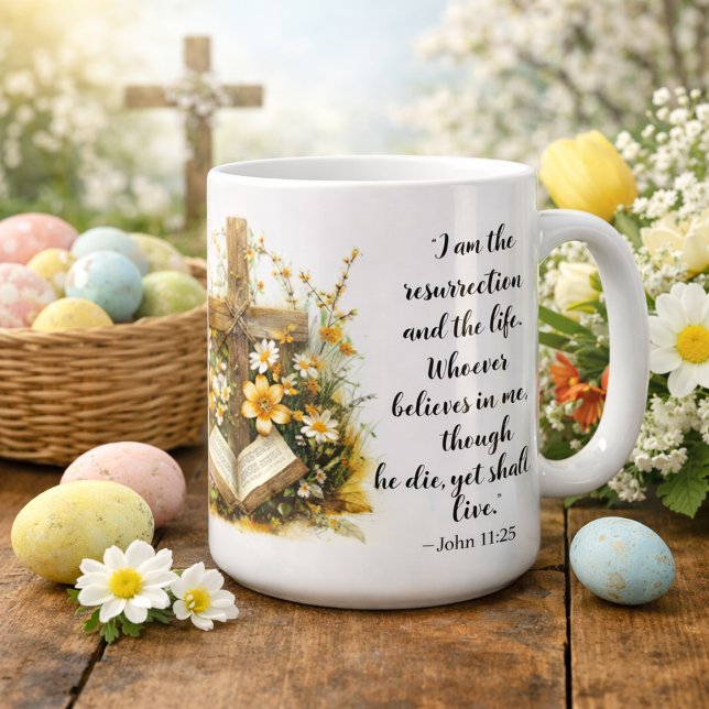Caneca De Café John 11:25 Resurrection Scripture Art  (Criador carregado)