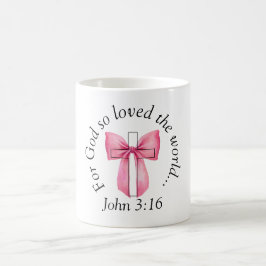 Caneca De Café John 3:16 Laço Rosa Coquete Cruz