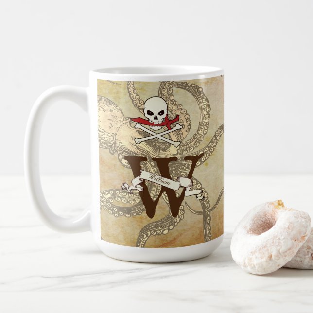 Caneca De Café Jolly Personalizado Roger Monograma Inicial (Com Donut)