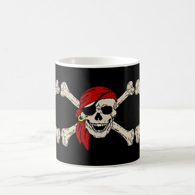 Caneca De Café Jolly Roger Pirate Skull Bones Red Bandanna (Centro)