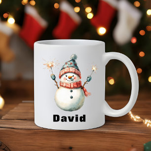 Caneca De Café Jolly Snowman Sparklers - Nome Personalizado