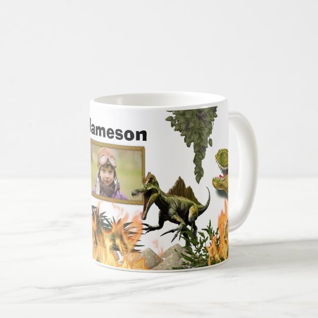 Caneca De Café Jovem de dinossauro T-rex lança nome pré-histórico (Frente Esquerda)