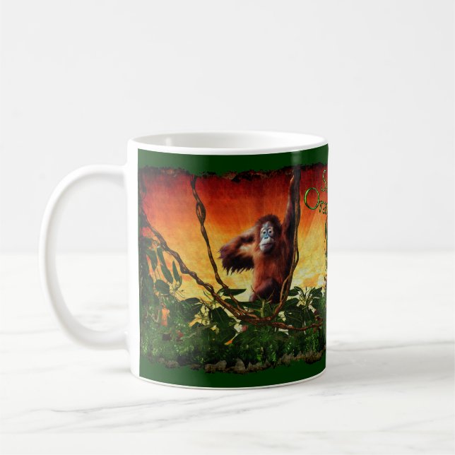 Caneca De Café Jovem Orangutan & RainForest Sunrise Art Mug (Esquerda)