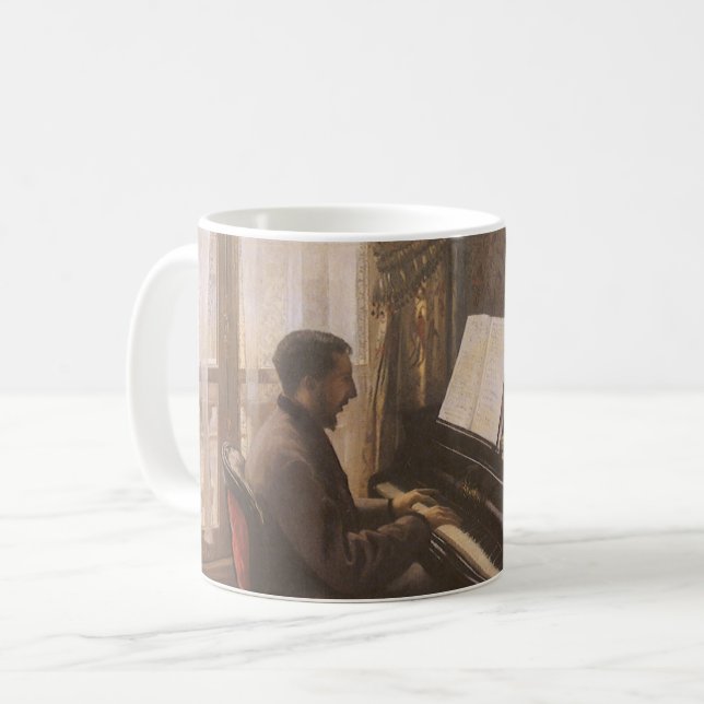 Caneca De Café Jovem Tocando Piano por Gustave Caillebotte (Frente Esquerda)