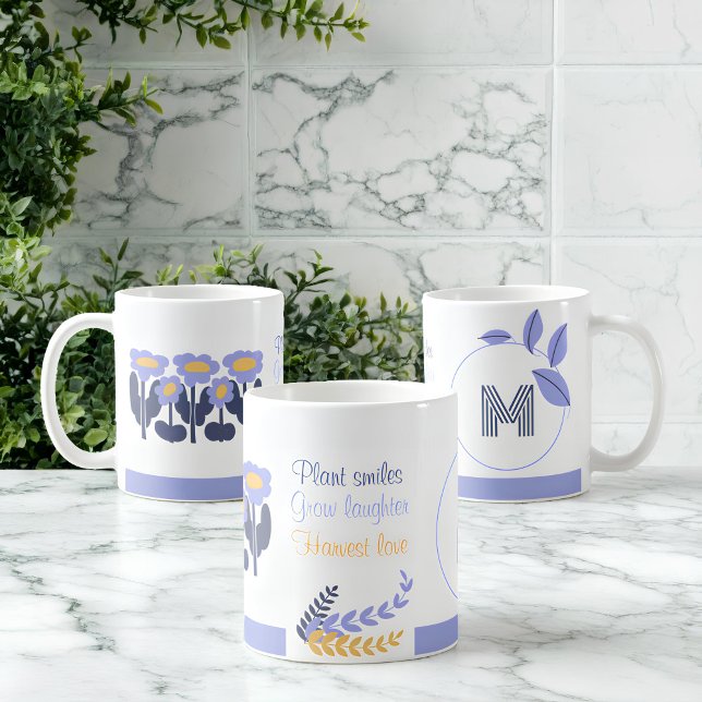 Caneca De Café Joy Blooming: Monograma Personalizado Floral (Criador carregado)