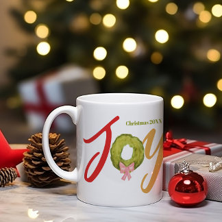 Caneca De Café Joy Christmas Typografia Colorful Photo Name