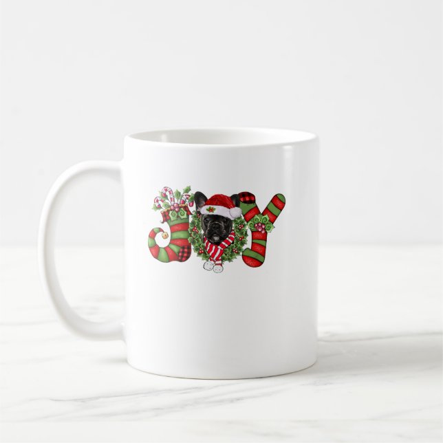 Caneca De Café Joy Dwarf de Natal empilhando Bulldog Francês Negr (Esquerda)