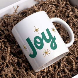 Caneca De Café Joy Green e branco com Natal estrelado
