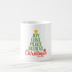 Caneca De Café Joy Love Peace Acredite em Mug - Mug Inspiracional
