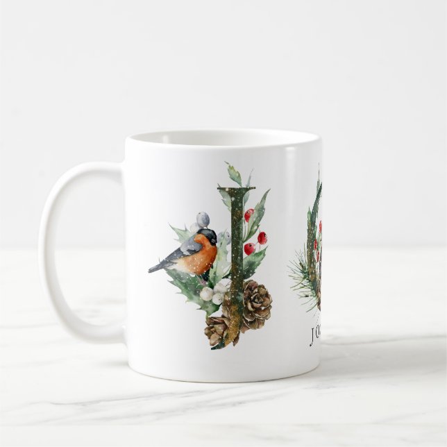 Caneca De Café JOY Pine Cone Red Berry Feriado de Natal (Esquerda)