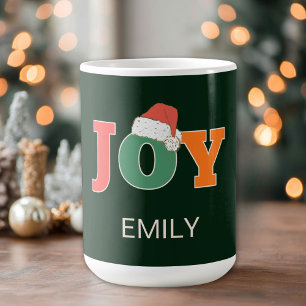 Caneca De Café JOY! Tipografia de Script do Santa Hat Personaliza