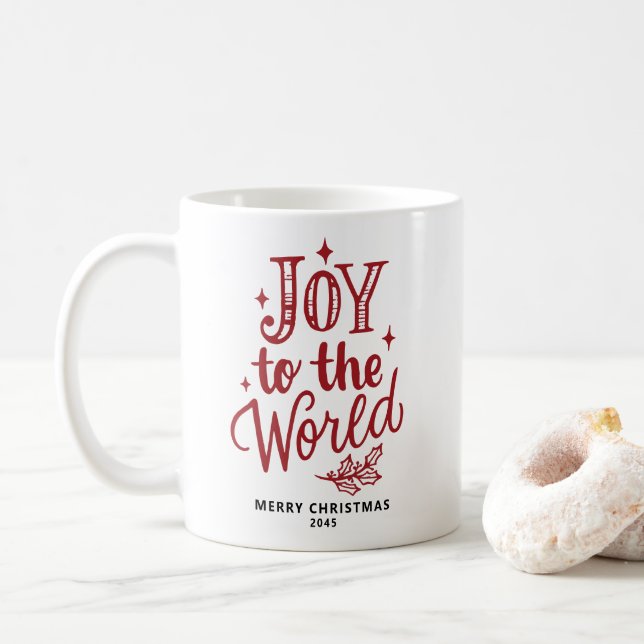 Caneca De Café Joy to the World Christmas Lettering Red (Com Donut)